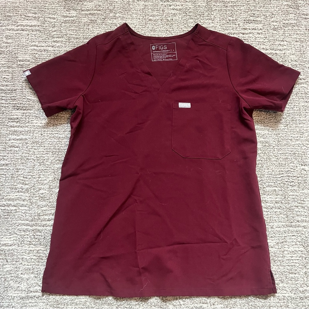 Figs Maroon V-Neck Scrub Top